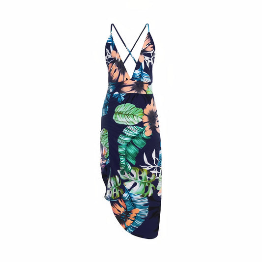 Robe de Plage Imprimé Tropical - Bleu