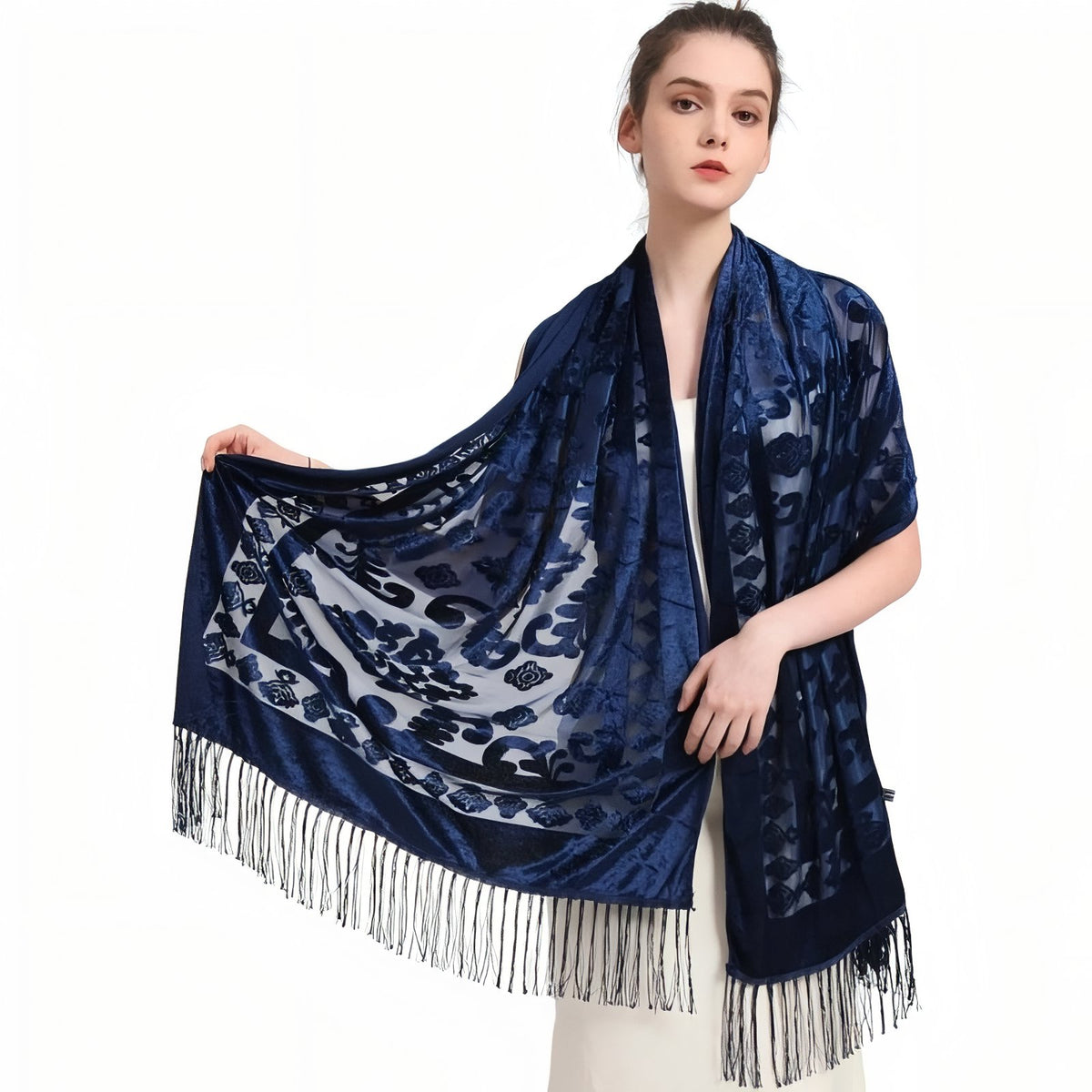 Grande Etole Velours - Bleu Marine - 190*70cm