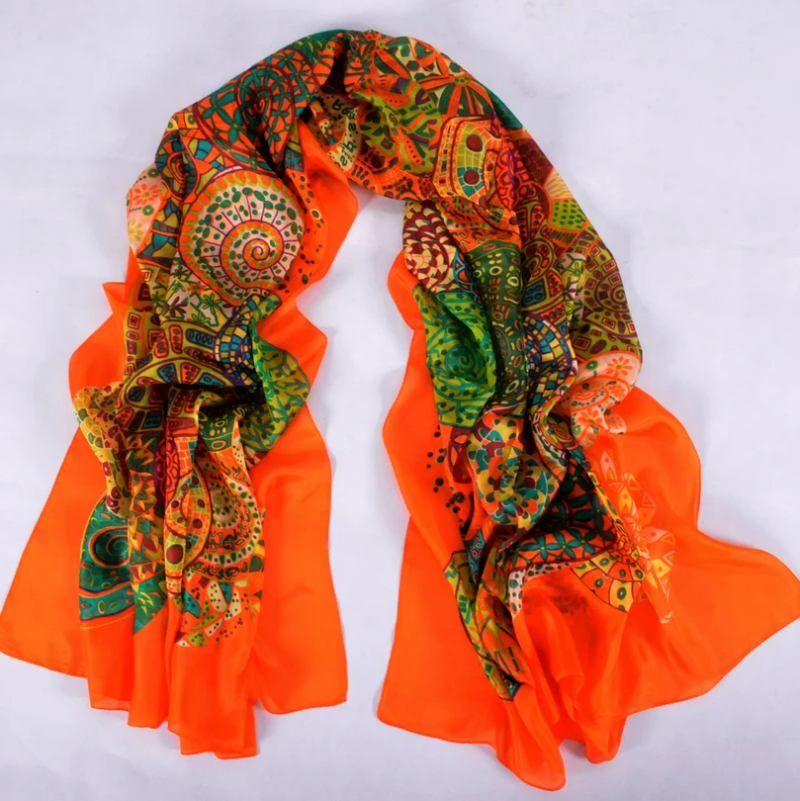 Foulard en Soie Orange Vert et Orange 180*110cm