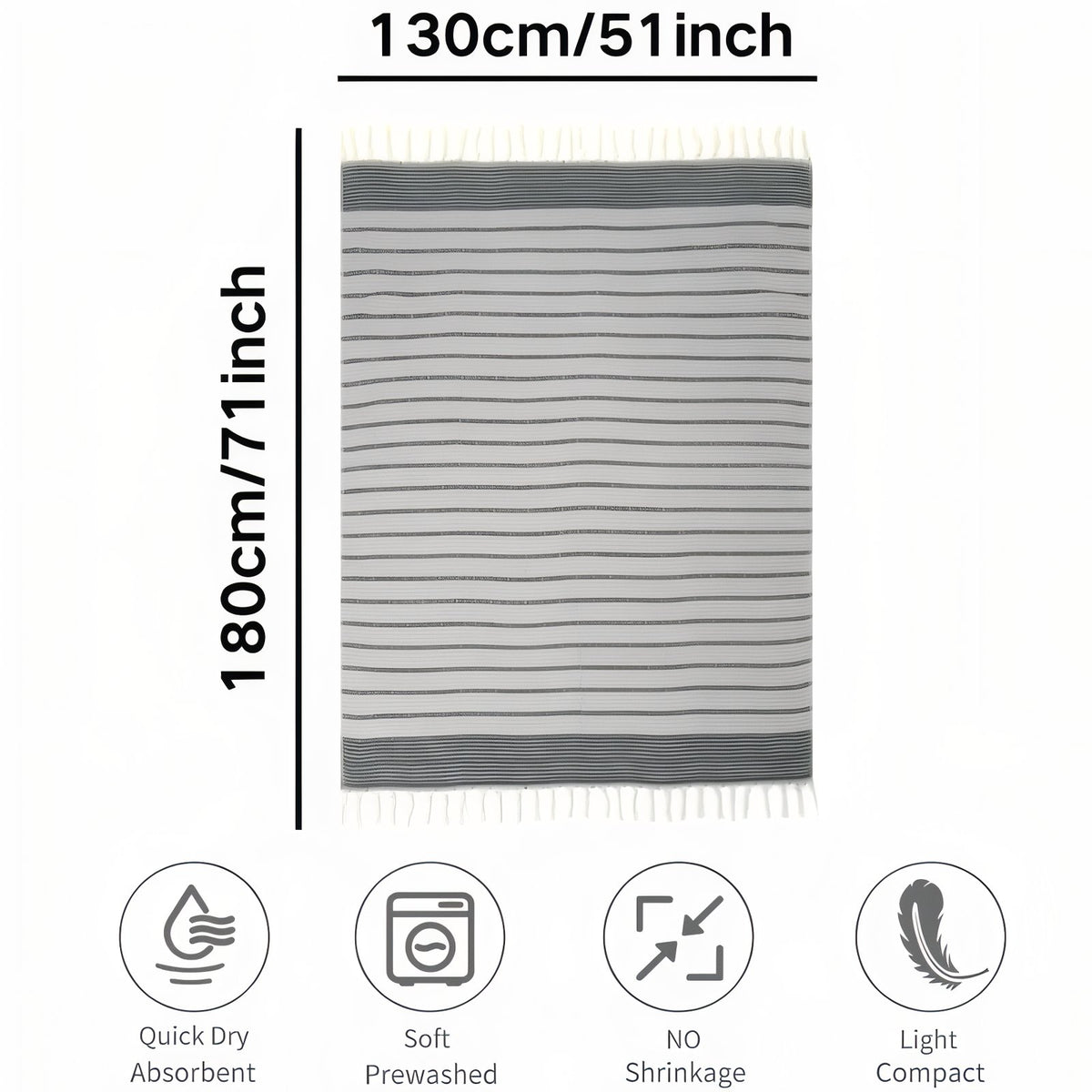 Fouta de Plage Nid d'Abeille guide des dimensions - Marron - Gris - Bleu Marine
