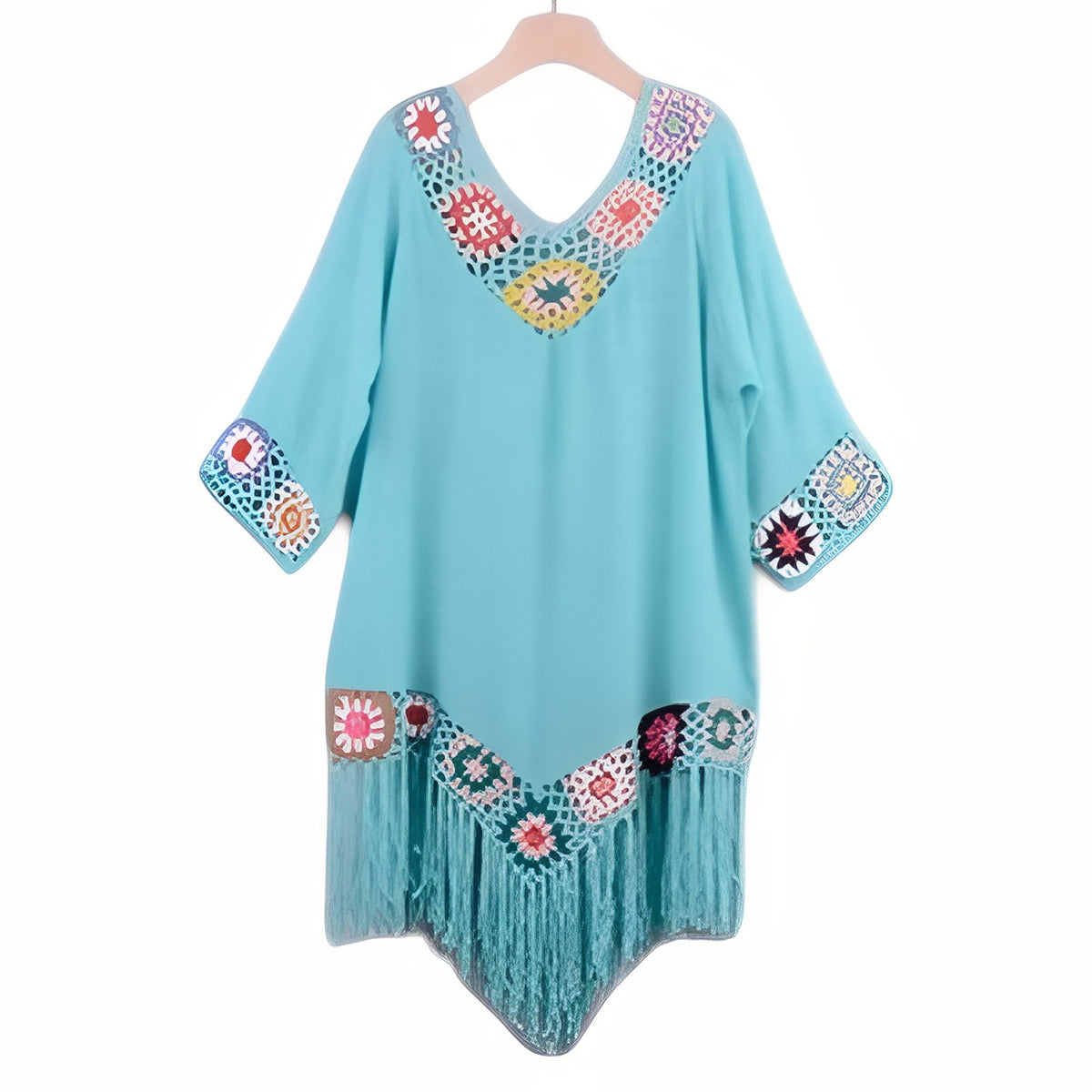 Robe Paréo à Franges - Bleu Ciel - Unique