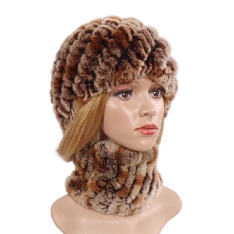 Parure Snood et Bonnet Femme Brun et Beige 