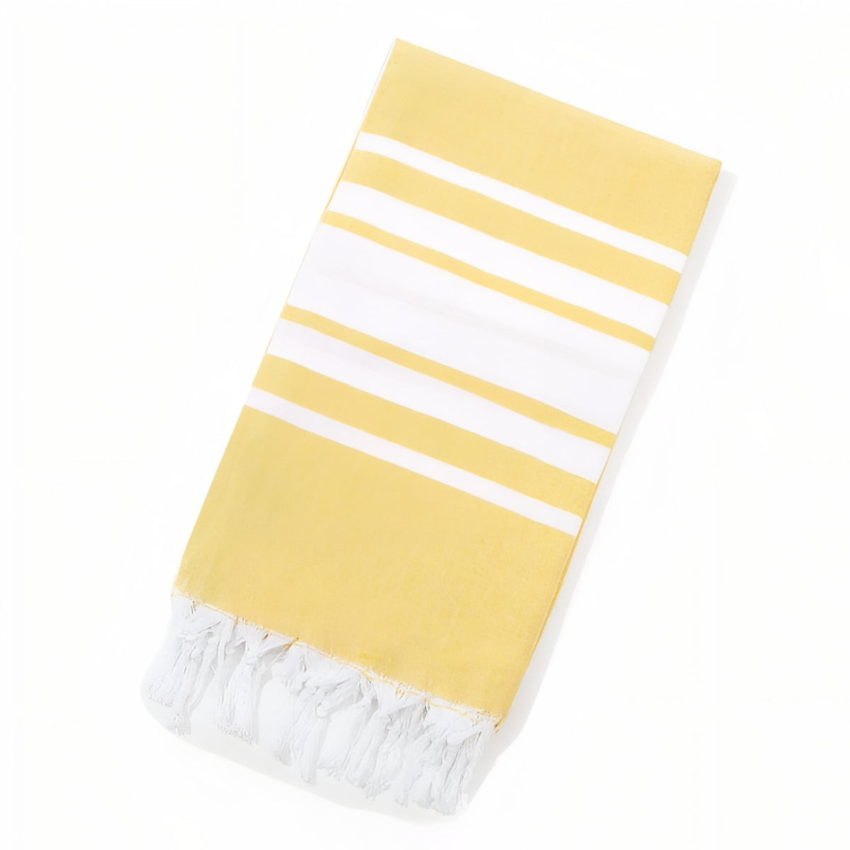 Fouta de Plage Ligné Bicolore à Franges - Jaune Clair - 100*180cm