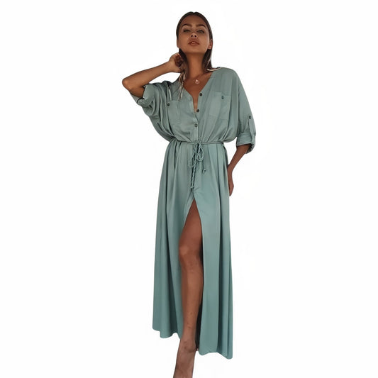 Robe de Plage Longue Style Chemisier - Vert - Unique