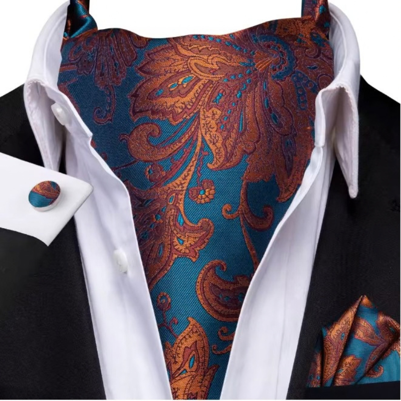 Cravate Ascot Mariage - Bleu Canard et Cuivre