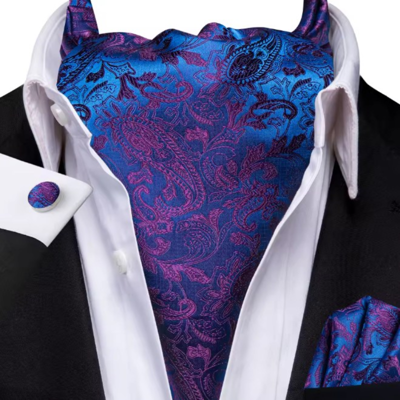 Cravate Ascot Soie - Bleu et Violet