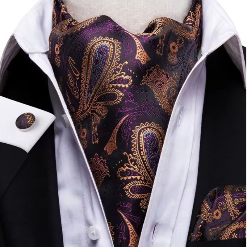 Cravate Ascot Soie - Doré et Violet
