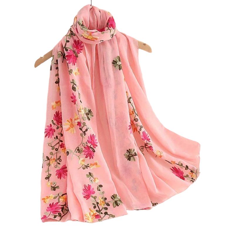 Foulard Fleuri Femme Rose Pâle 90x180cm