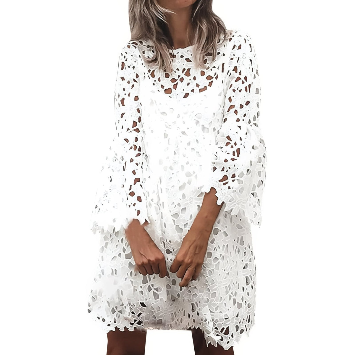 Robe d’Eté Broderie à Motif Ajouré - Blanc