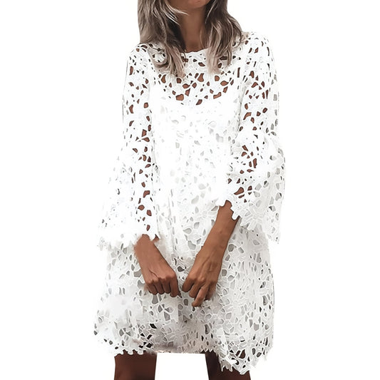Robe d’Eté Broderie à Motif Ajouré - Blanc