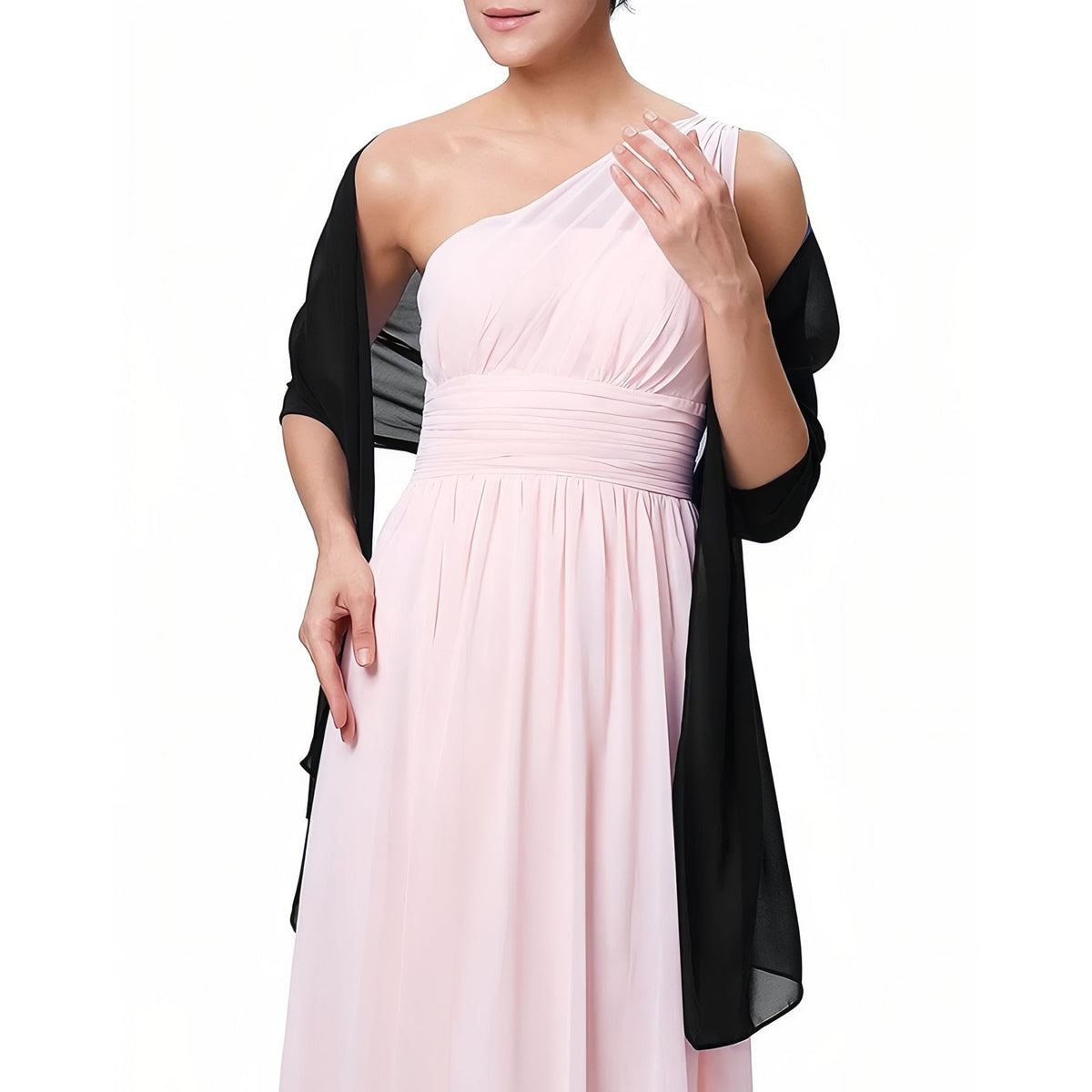 Châle de Soirée Femme portée sur une épaule - Gris Pâle - Taupe - Vert D'eau - Blanc Cassé - Bleu Royal - Fuchsia - Orange - Vert Émeraude - Bordeaux - Bleu Marine - Noir - Violet - Pêche - Rouge - Corail - Bleu Céleste - Rose Clair - Jaune