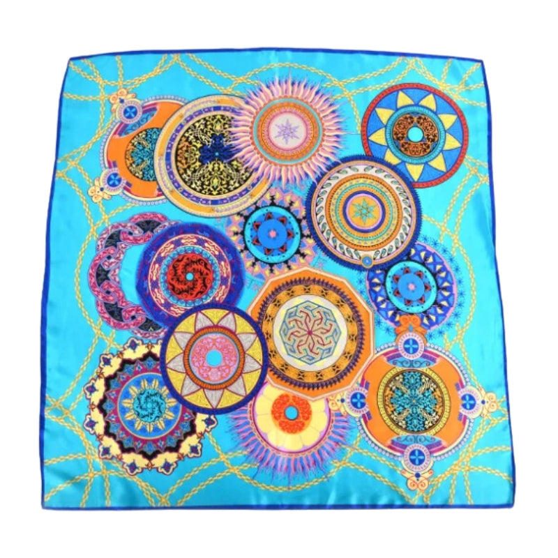 Grand Carré De Soie Foulard Turquoise et Orange 90*90cm