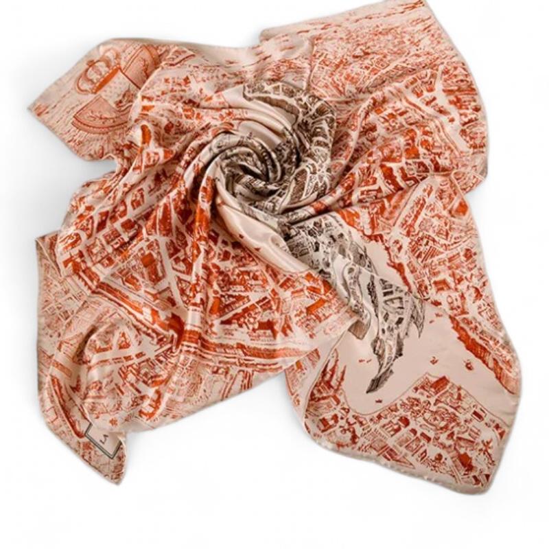 Carré de Soie Femme Luxe Terracotta et Beige 90*90cm
