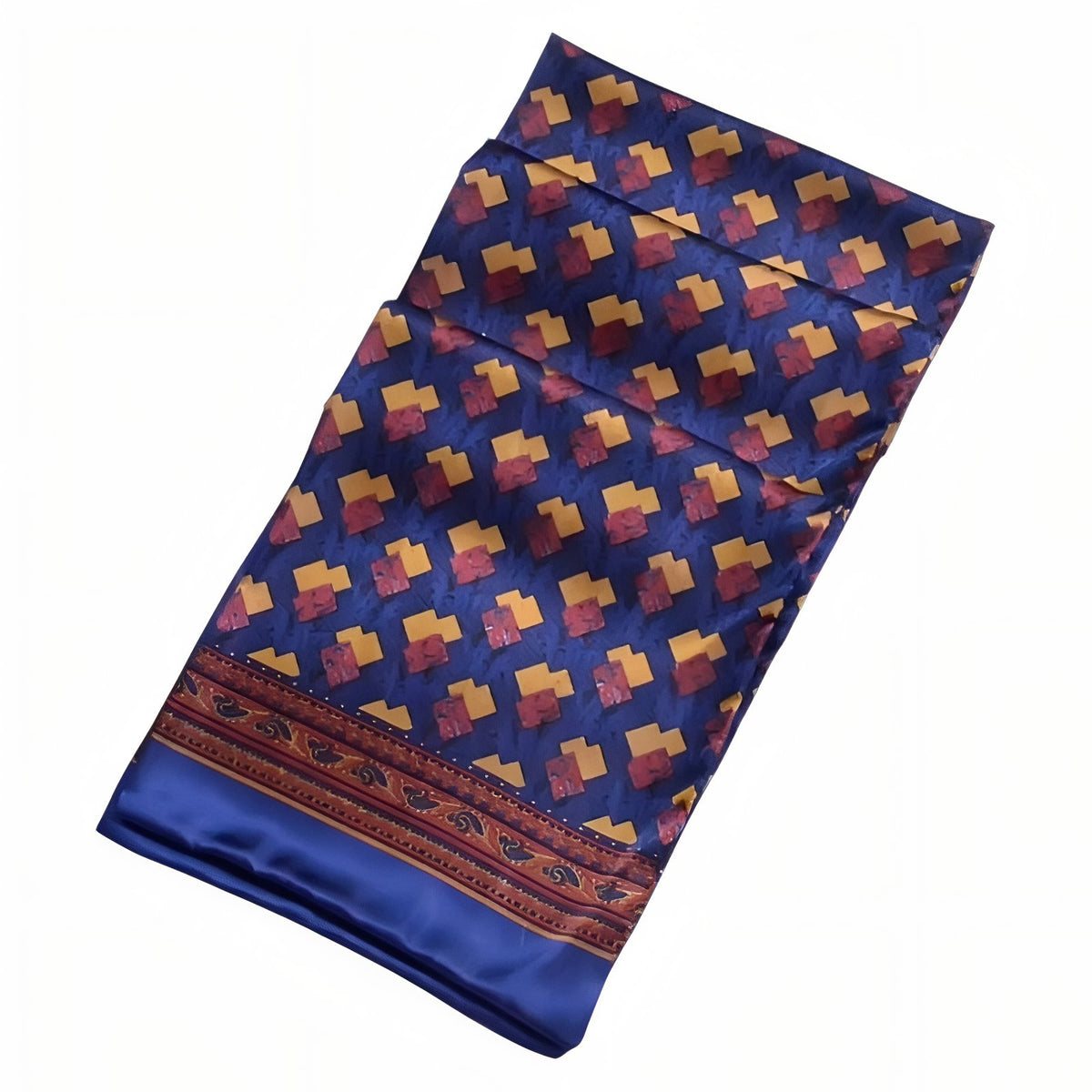 Foulard Homme Soie Luxe - Bleu Nuit et Jaune Moutarde - 160*26cm