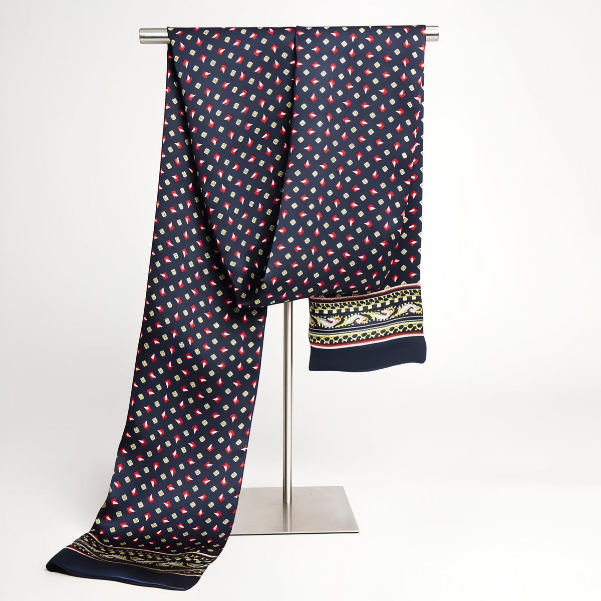 Echarpe de Soie Homme - Bleu Marine et Rouge