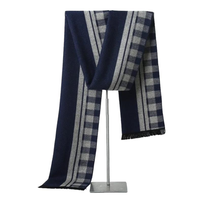Echarpe Cachemire Homme Grise Marine et Argent 180*30cm