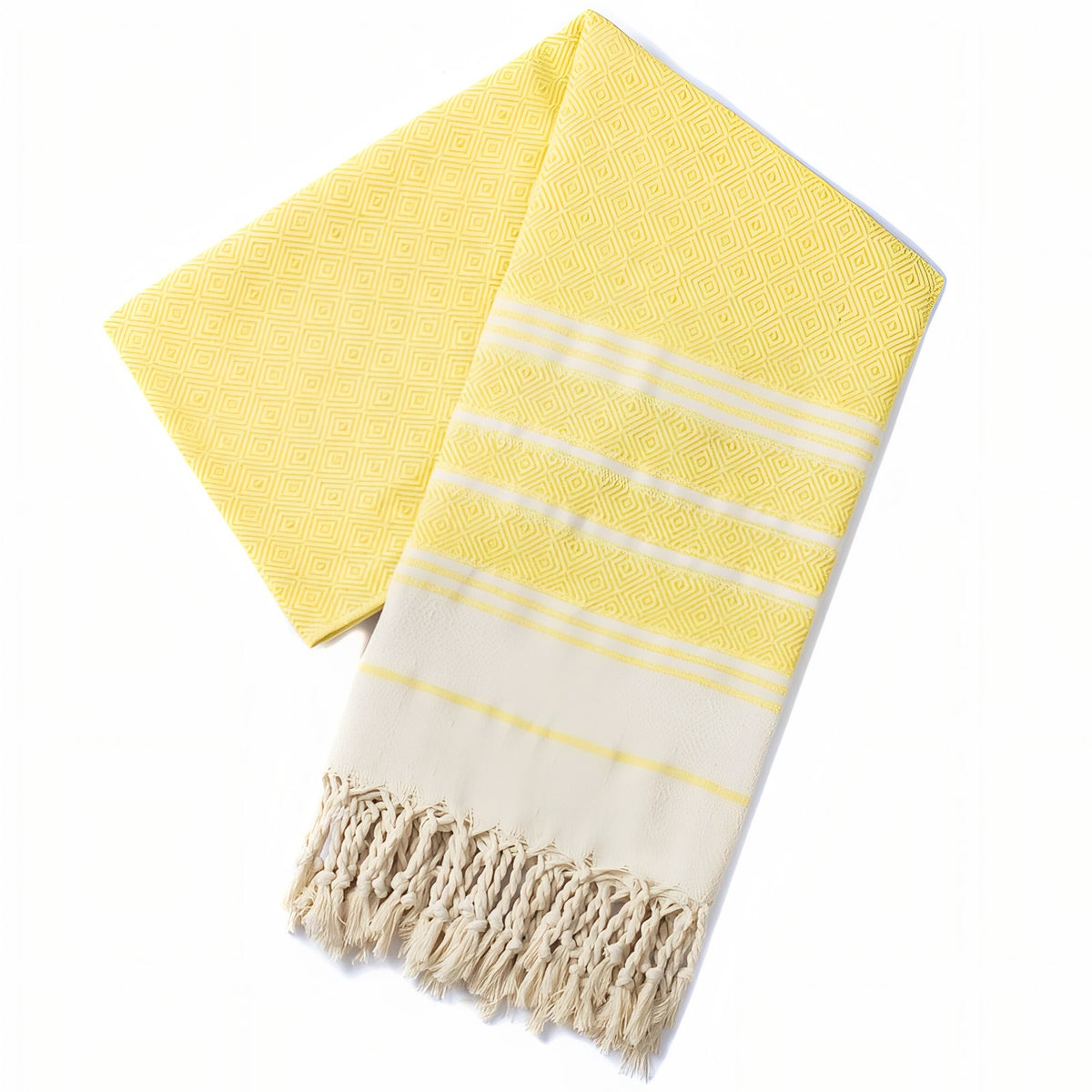 Fouta de Plage Rayures Asymétriques et Franges - Jaune - 180*100cm