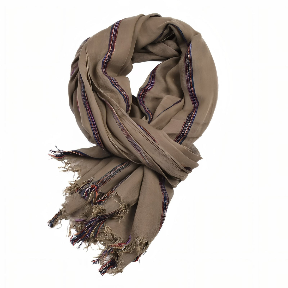 Chèche Coton de Lin - Beige et Marron - 190*95cm