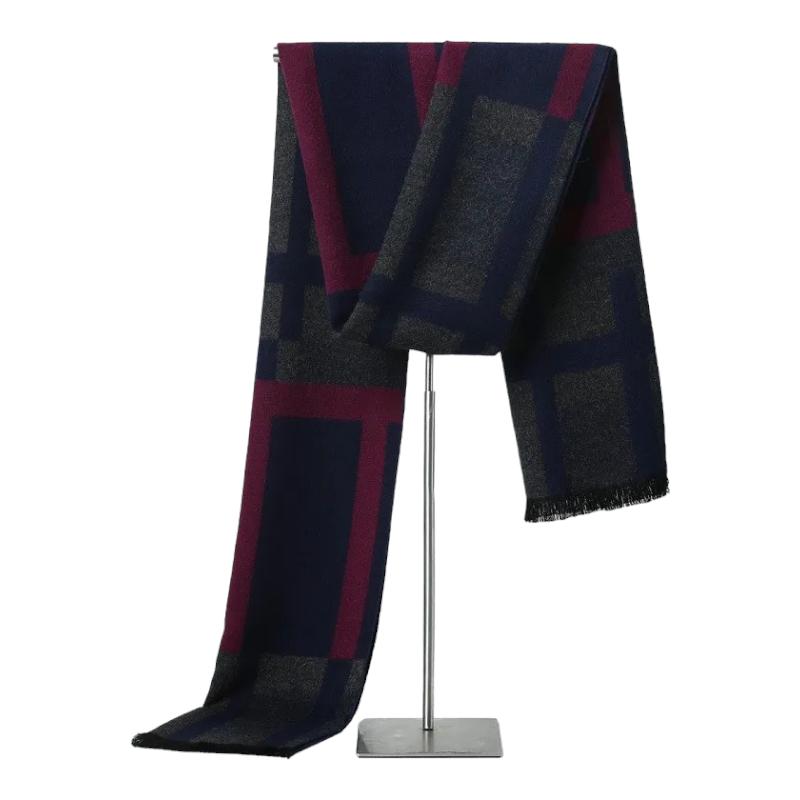 Echarpe Cachemire Homme Luxe Bleu Marine et Bordeaux 180*30cm