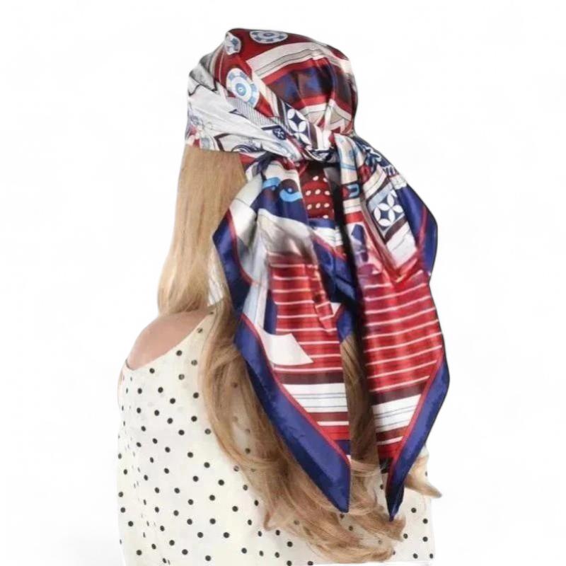Foulard pour Cheveux Carré Rouge et Bleu 90*90cm