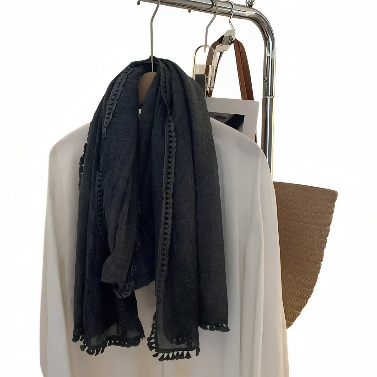 Foulard Effet Froissé - Gris Foncé - 90*190cm