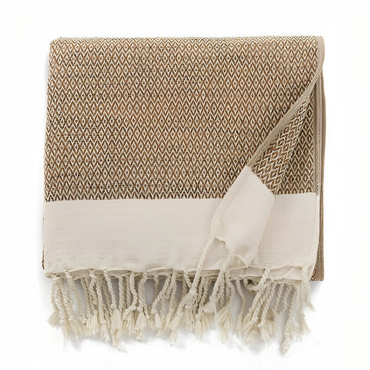 Serviette Fouta de Plage à Motif - Taupe - 180*125cm