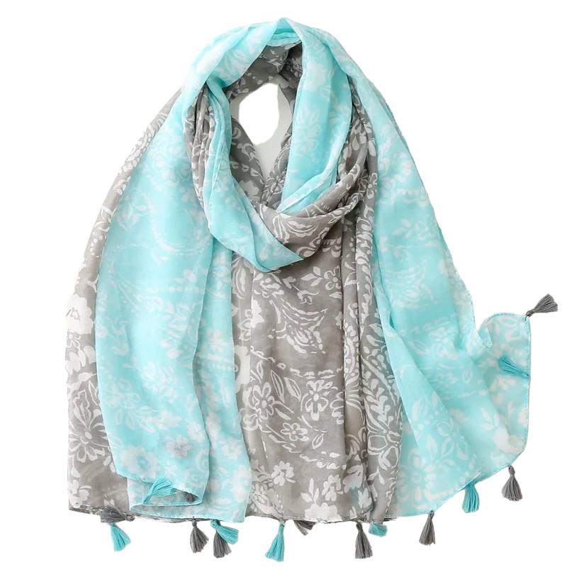 Chèche Pompon Bleu Clair et Gris 180*90cm