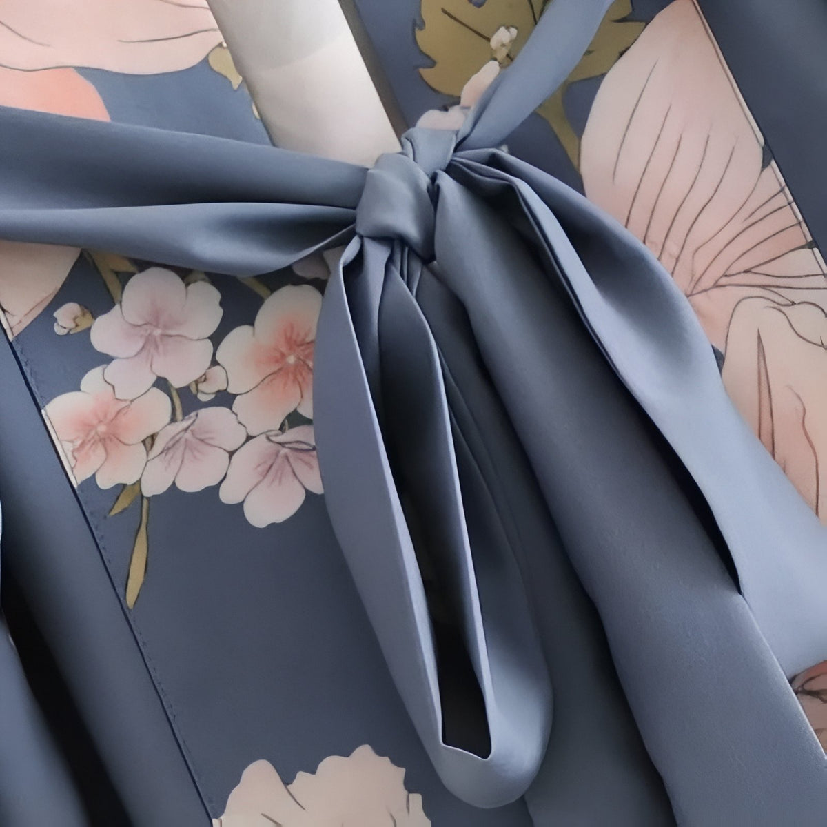 Kimono de Plage Imprimé Floral détail nœud - Bleu