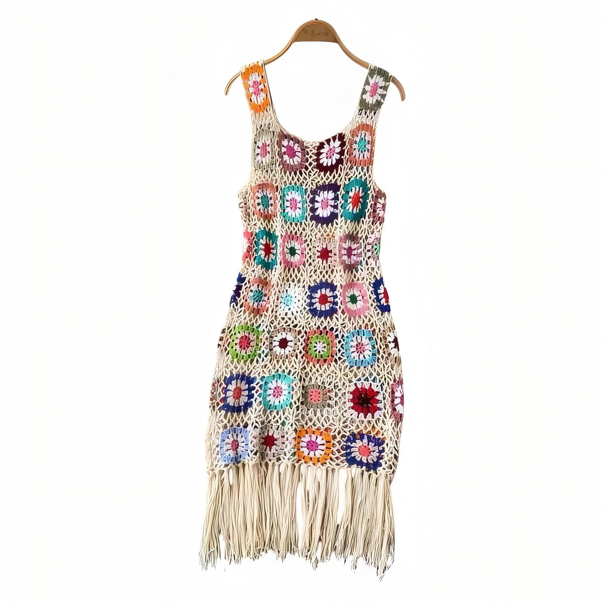 Robe de Plage en Crochet Ajourée Colorée - Beige - Unique