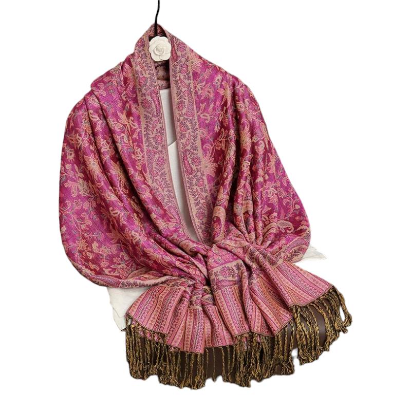 Foulard Indien Femme Fuchsia et Doré 