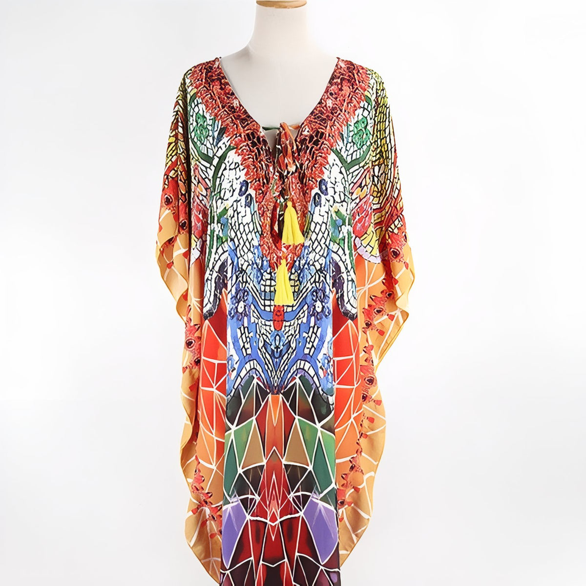 Robe Paréo aux Motifs Africains mise en scène portée - Orange
