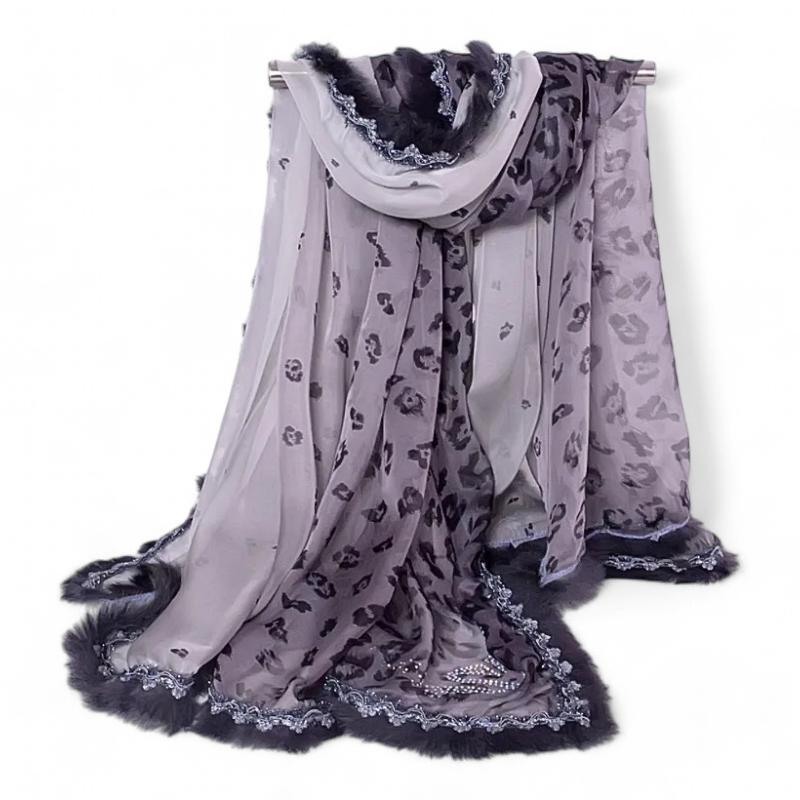 Foulard Imprimé Léopard Gris et Noir 150*120cm