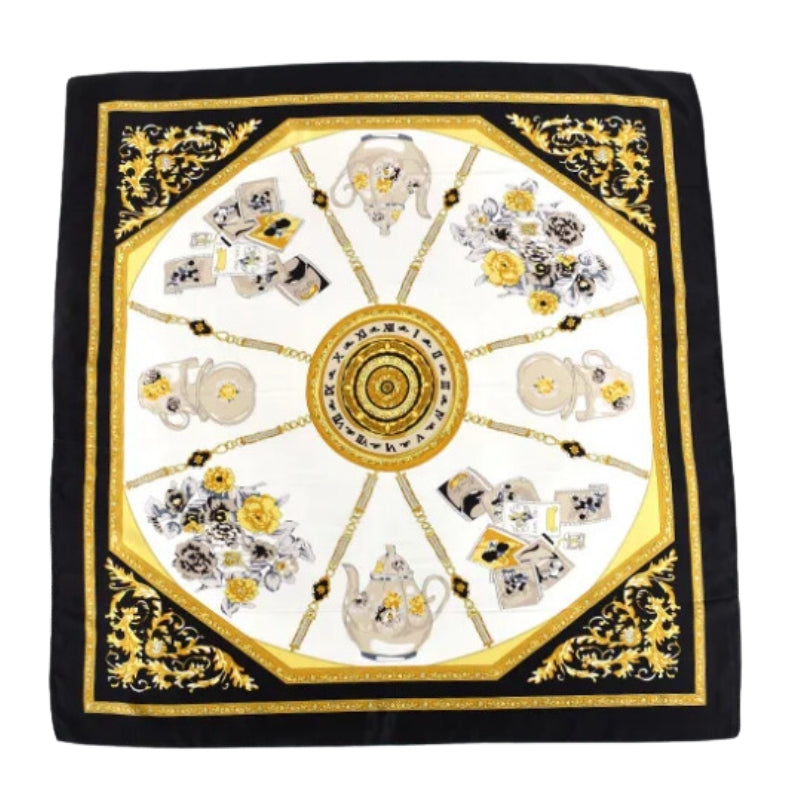 Grand Carré De Soie Foulard Jaune et Noir 90*90cm