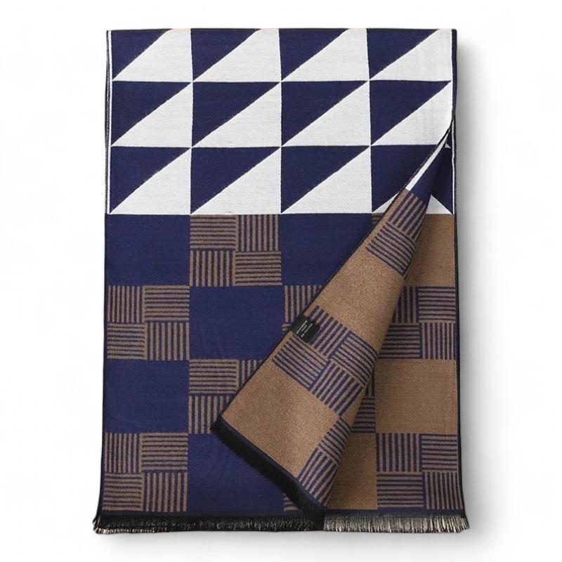 Belle Echarpe Pour Homme Bleu Marine et Brun 180x30cm