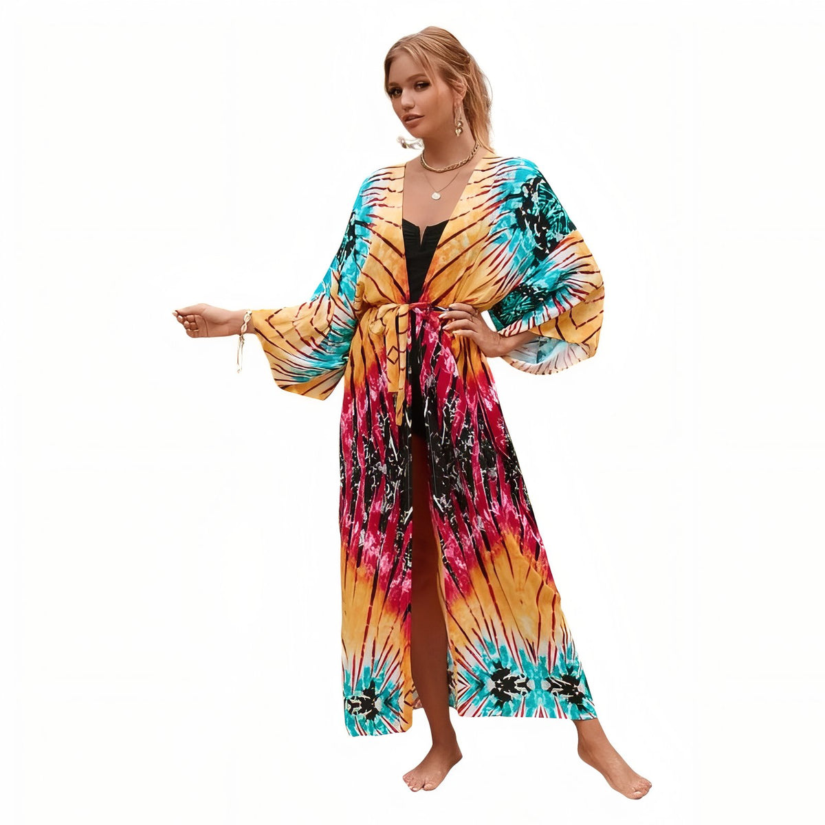 Kimono de Plage Grande Taille Imprimé Eté - Multicouleurs - Unique