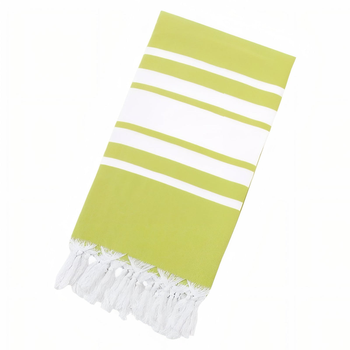 Fouta de Plage à Rayures Centrées et Franges - Vert Vif - 100*180cm