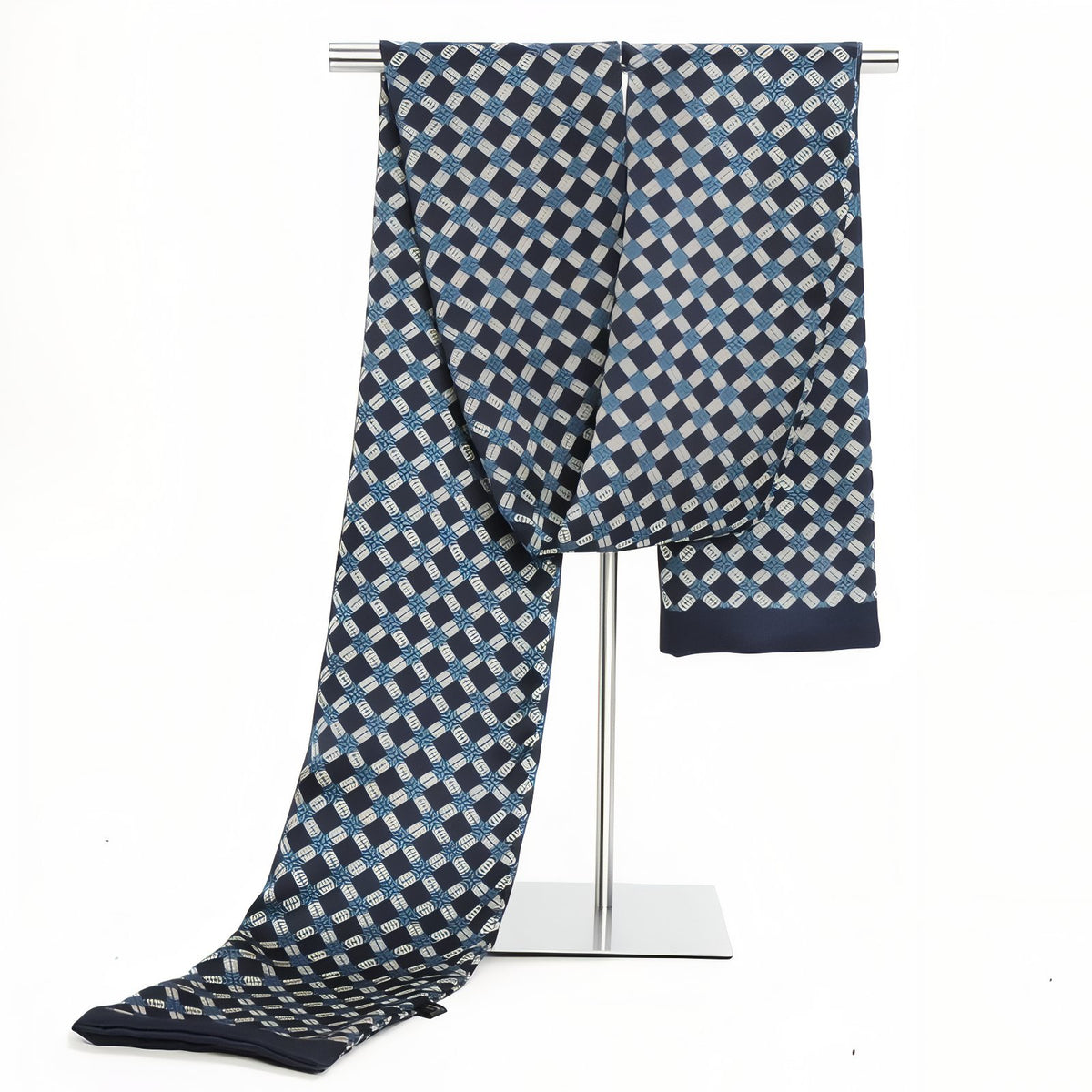 Echarpe Soie Vintage Homme - Bleu Marine et Blanc