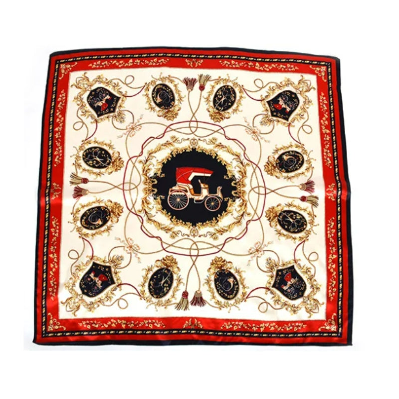 Grand Carré De Soie Foulard Rouge et Beige 90*90cm