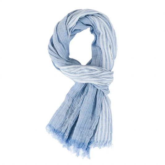 Chèche en Coton Froissé - Bleu Ciel et Rayé