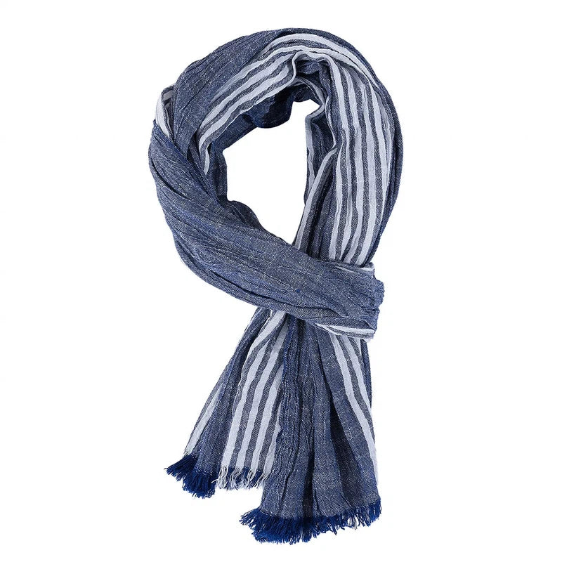 Chèche en Coton Froissé - Bleu Marine et Rayé