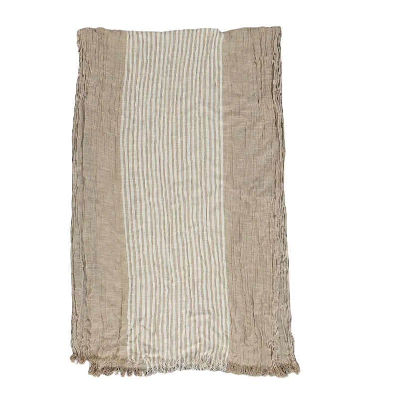 Chèche en Coton Froissé - détail rayures beige