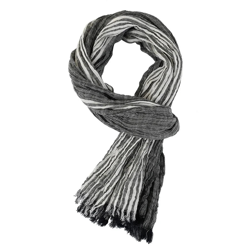 Chèche en Coton Froissé - Gris et Blanc