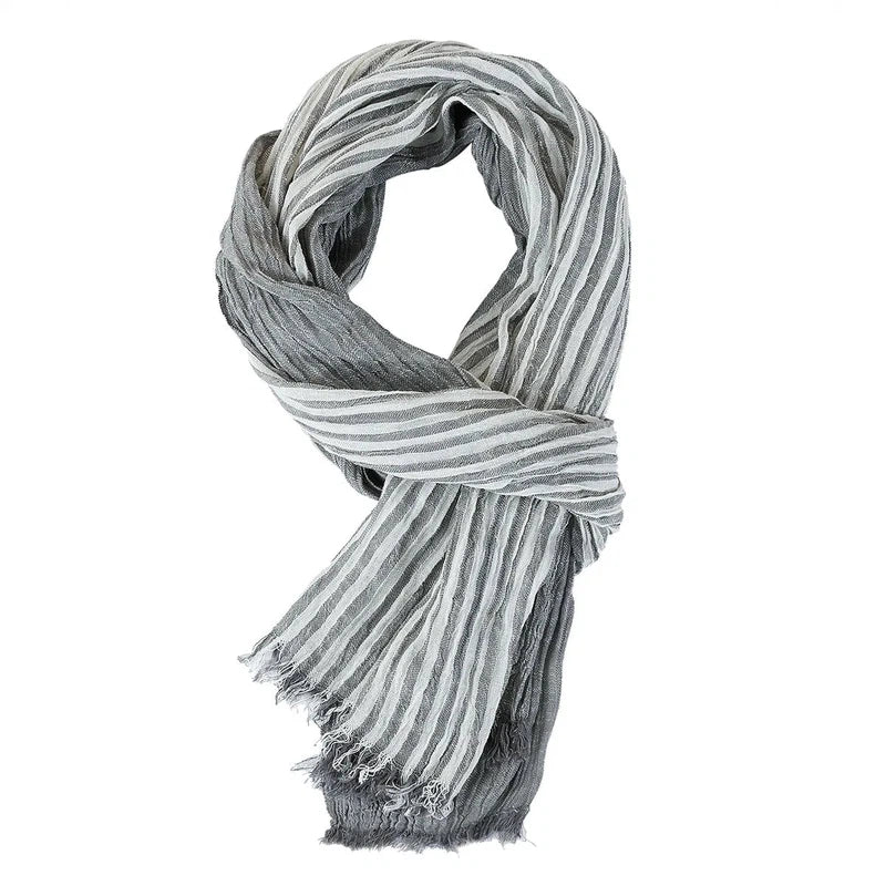 Chèche en Coton Froissé - Gris Clair et Rayé