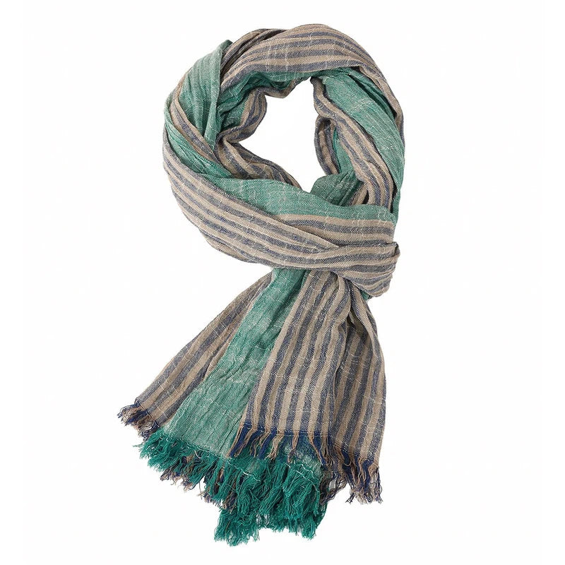 Chèche en Coton Froissé - Vert Émeraude et Beige