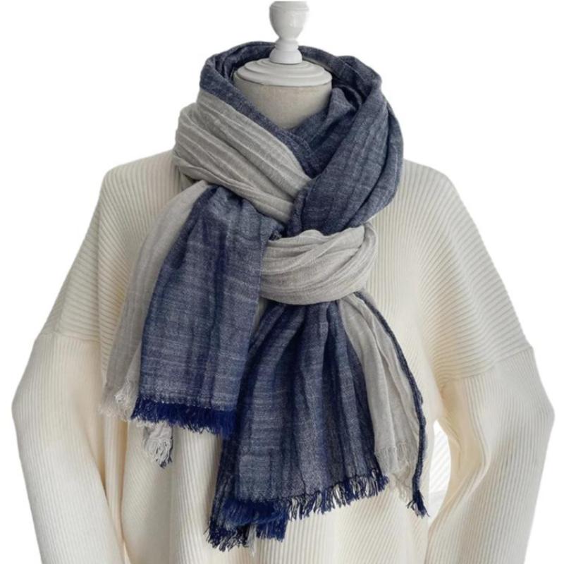 Chèche en Coton pour Homme - Bleu Marine et Beige Clair