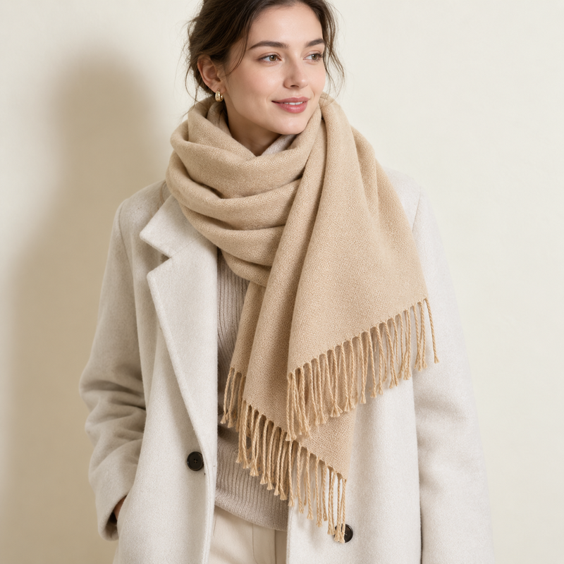 Écharpe Deux Couleurs portée - coloris beige