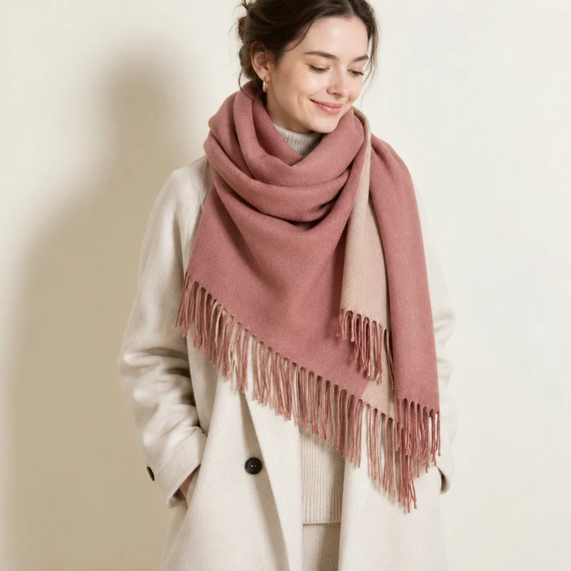 Écharpe Deux Couleurs portée - coloris rose et beige
