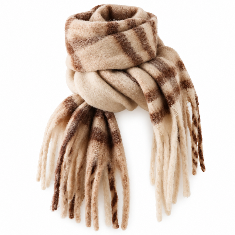 Echarpe Plaid Tartan Beige et Marron 220X52cm