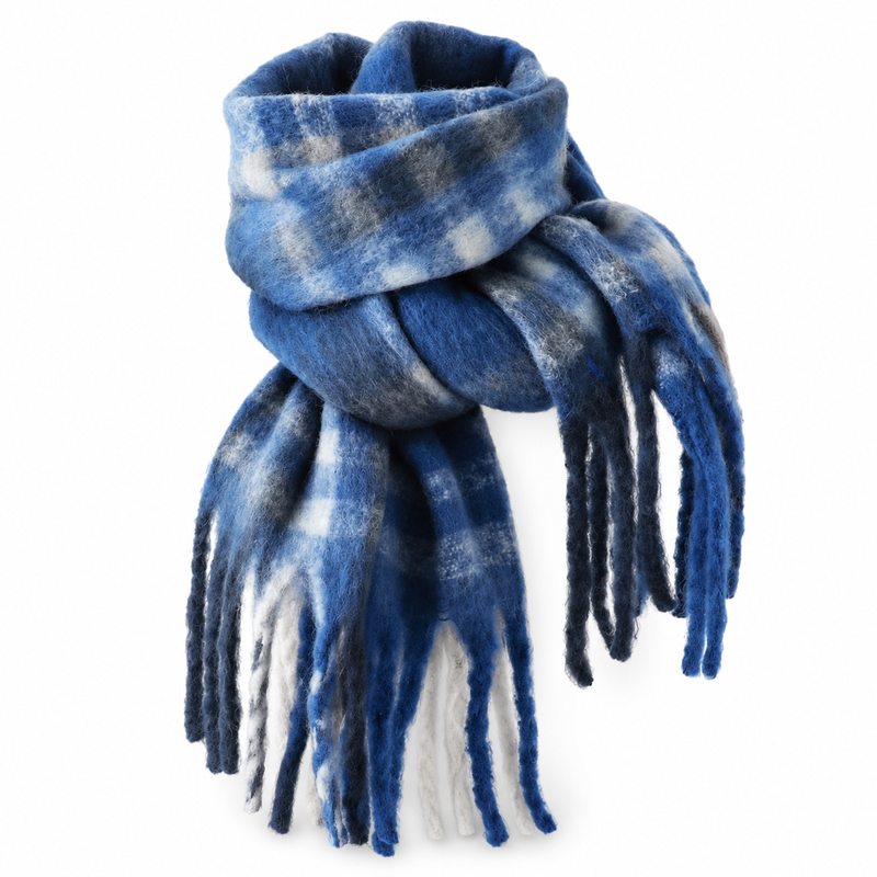 Echarpe Plaid Tartan Bleu Marine et Blanc 220X52cm