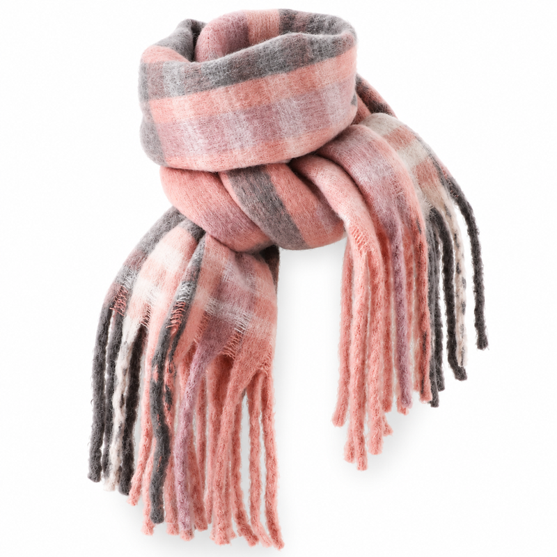 Echarpe Plaid Tartan Rose Poudré et Gris Foncé 220X52cm